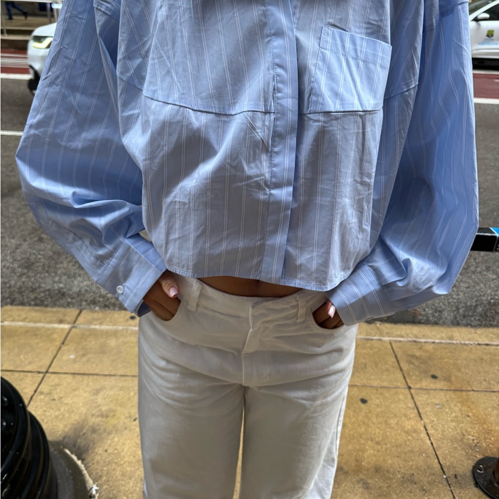 Blue Striped Cropped Shirt